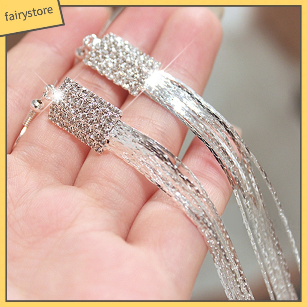 1 Cặp Bông Tai Dáng Dài Hình Vuông Đính Đá Phối Tua Rua Thời Trang Cho Nữ