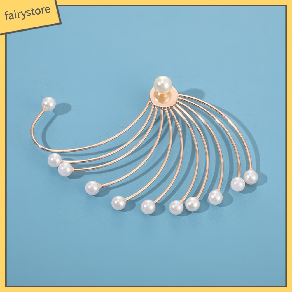 Bông Tai Hình Quạt Đính Ngọc Trai Giả [FRO] Thời Trang Dự Tiệc Cho Nữ