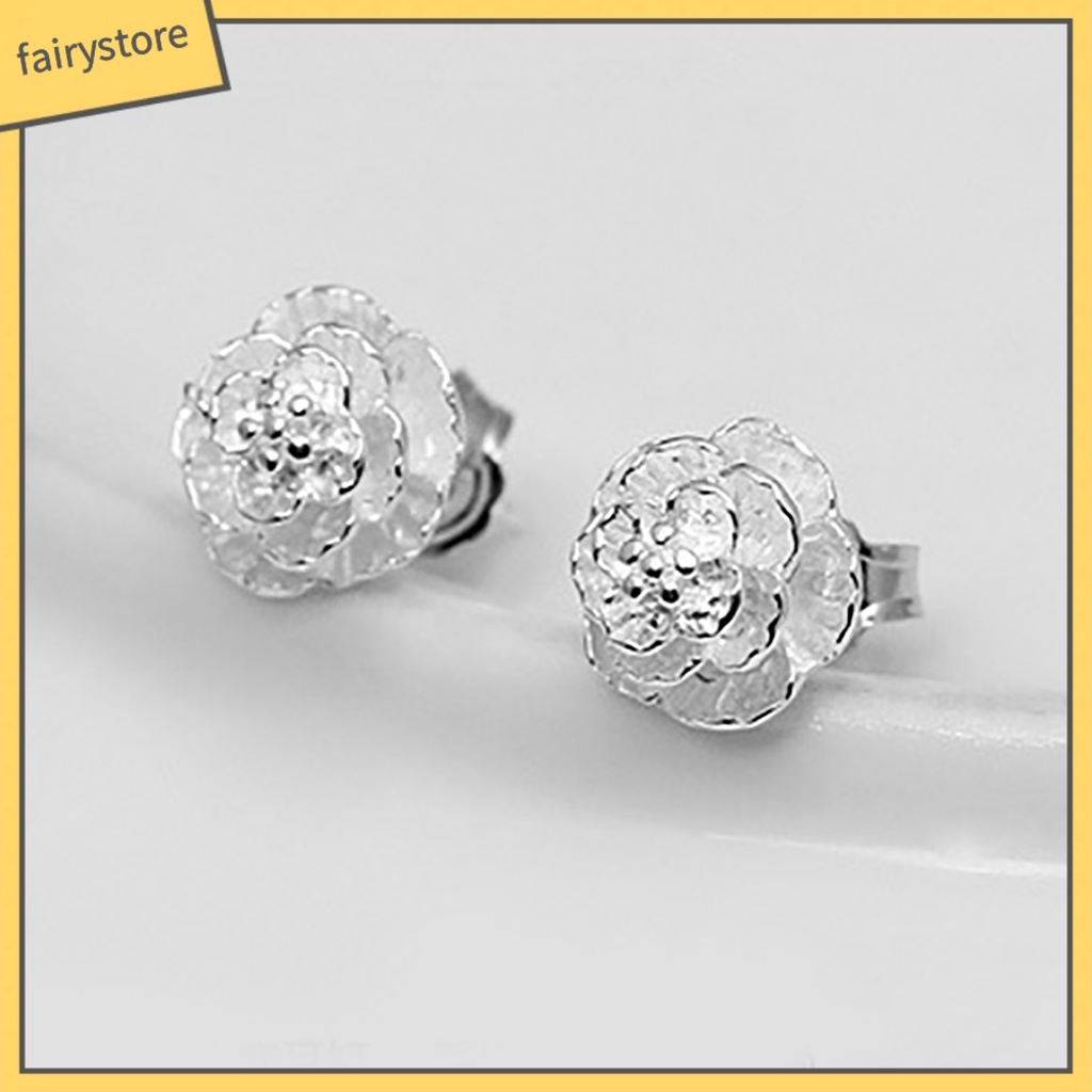 1 Đôi Bông Tai Mạ Bạc Hình Hoa Lãng Mạn Thời Trang Dành Cho Nữ