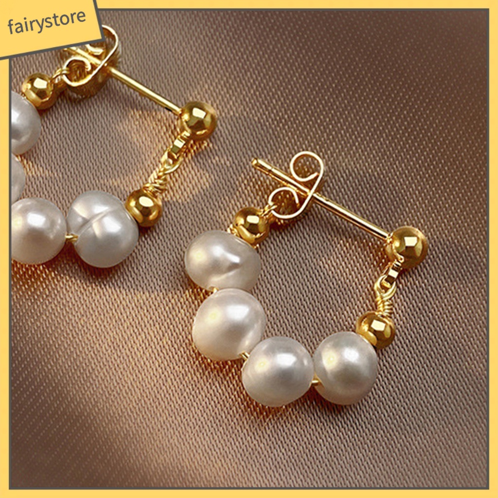 1 Đôi Bông Tai Hình Học Đính Ngọc Trai Giả Phong Cách Vintage Thanh Lịch Dành Cho Nữ