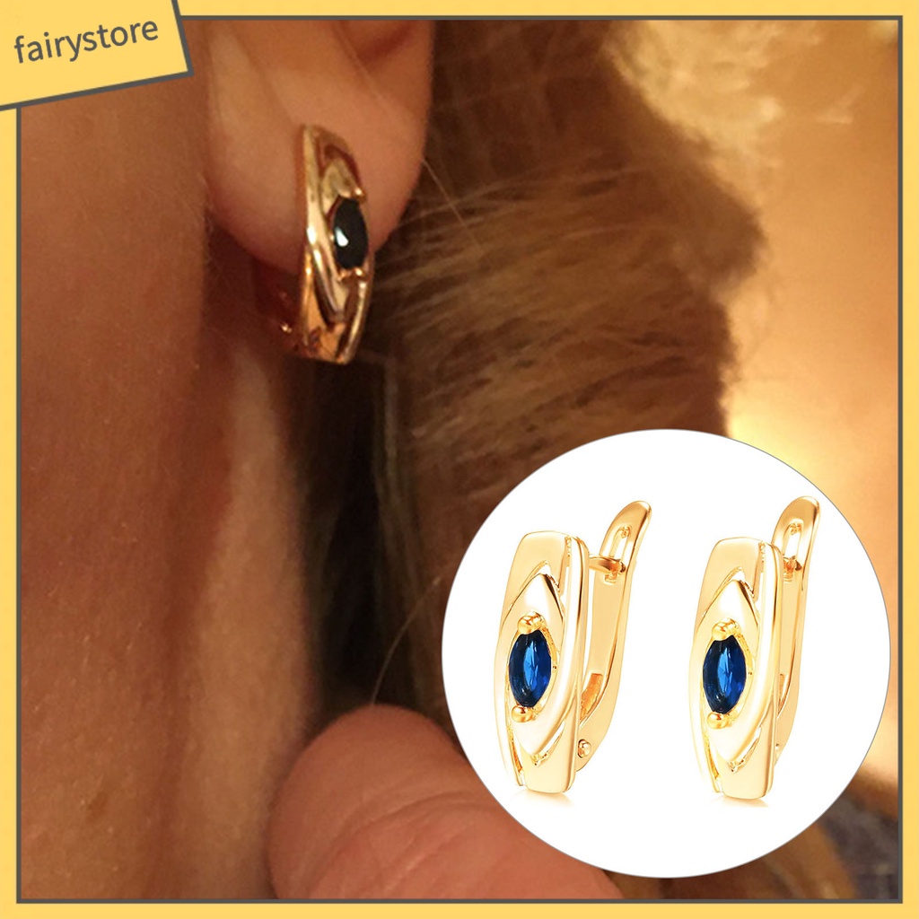 1 Đôi Bông Tai Hình Tròn Đính Đá Zirconia Màu Xanh Dương Thoải Mái Dành Cho Nữ