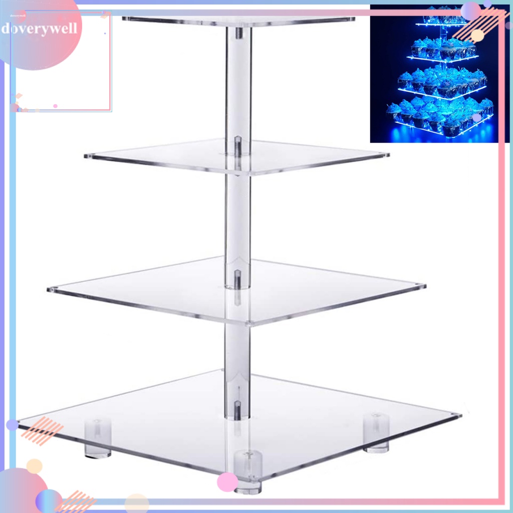 Giá Đỡ Trưng Bày Bánh Cupcake 4 Tầng Có Đèn LED Bằng Acrylic