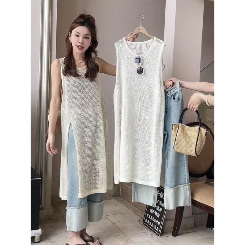 Áo Dệt Kim Sát Nách Chống Nắng Thiết Kế Xẻ Tà Thời Trang Mùa Hè Pháp Hàng Mới 2023 Dành Cho Bạn Nữ