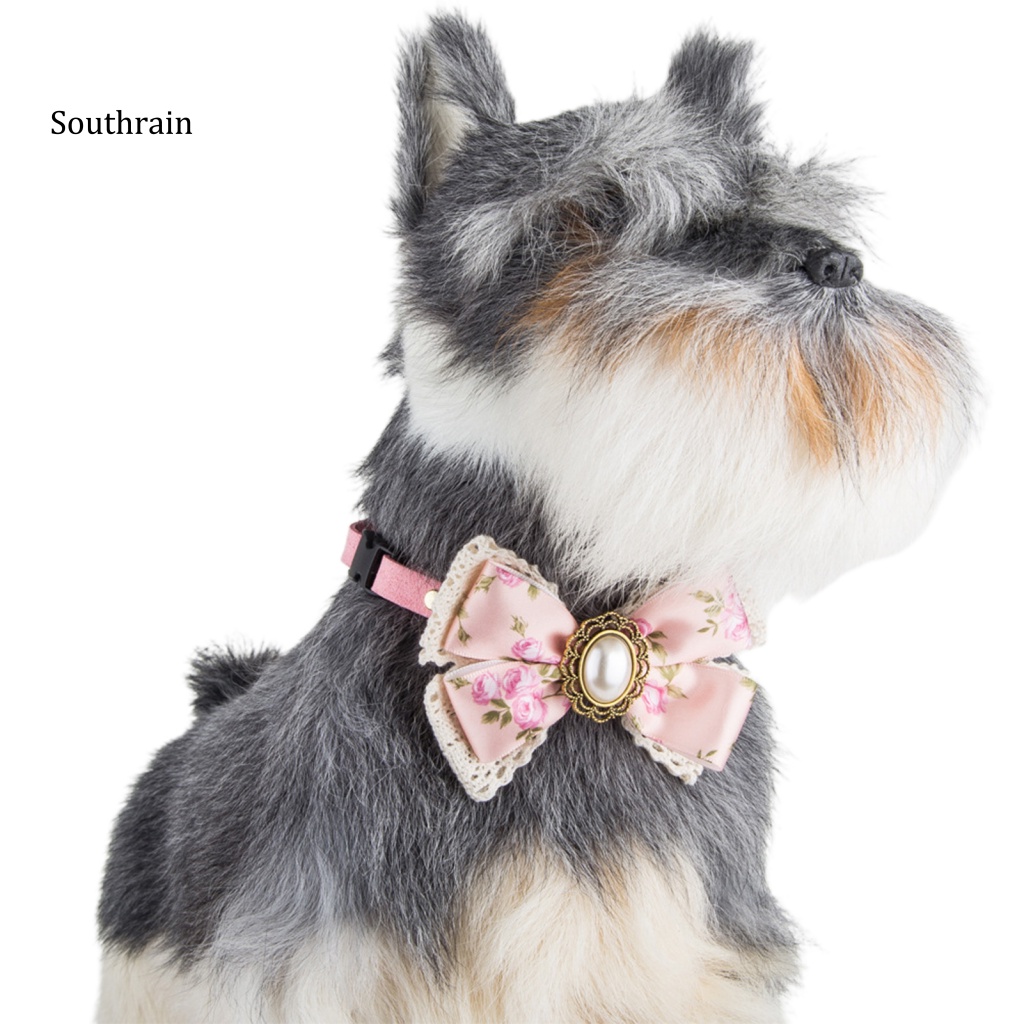 Vòng Cổ Bằng Da Lộn Họa Tiết Hoa Thắt Nơ Đáng Yêu Dành Cho Thú Cưng