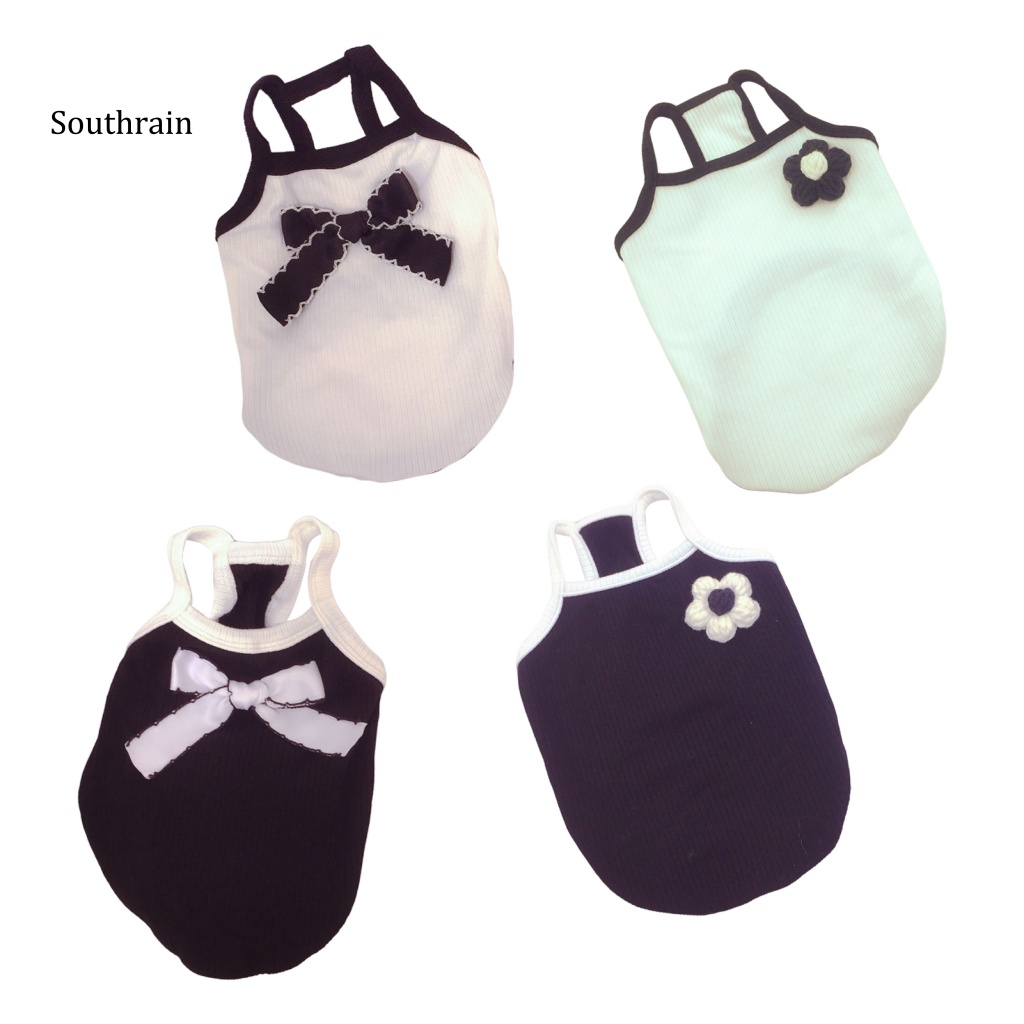 Áo Thun Cotton Tay Ngắn In Hình Hoa Thắt Nơ Dành Cho Cún Cưng