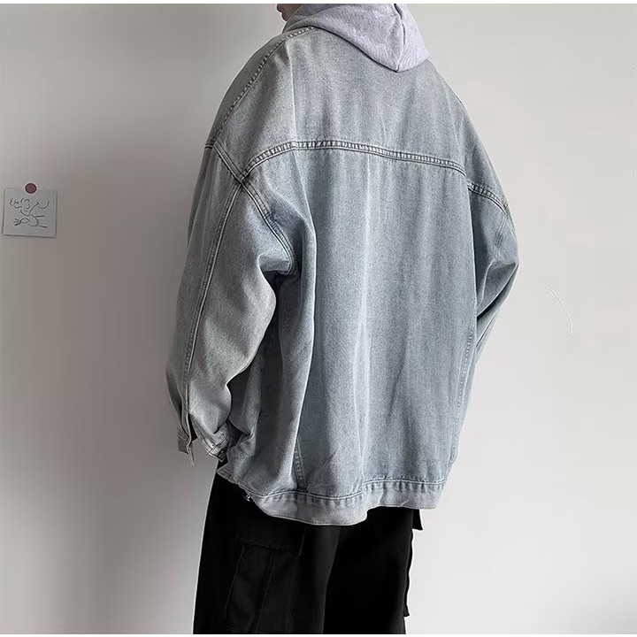 Áo Khoác Denim Dáng Rộng Phong Cách Retro Hong Kong Thời Trang Thu Đông Cho Nam