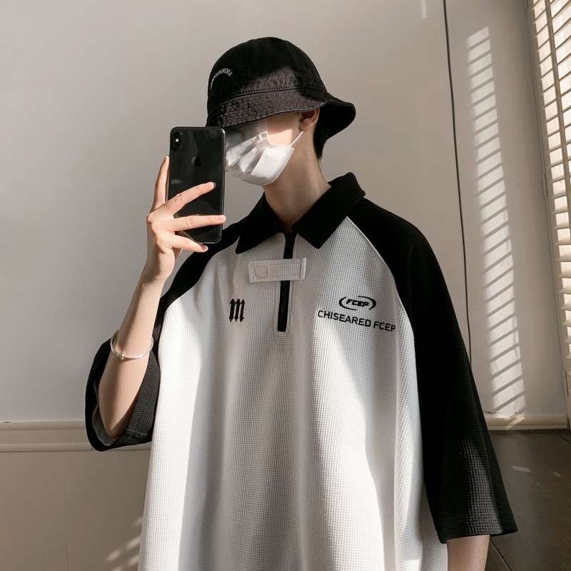 Áo Thun POLO Tay Ngắn Dáng Rộng Màu Sắc Tương Phản Thời Trang Mùa Hè Cho Nam