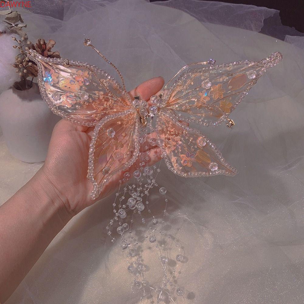 Kẹp Tóc Hình Bướm Đính Kim Sa Lấp Lánh Phong Cách Retro|Kẹp Mỏ Vịt Trang Trí Tóc Cho Cô Dâu