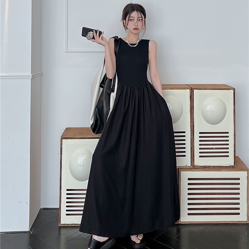 COZOK Đầm Xếp Ly Sát Nách Cổ Tròn Dáng Ôm Thời Trang Hàn Quốc