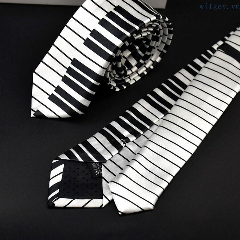 Cà Vạt Mỏng Họa Tiết Phím Đàn Piano Trắng Đen Cổ Điển Cho Nam