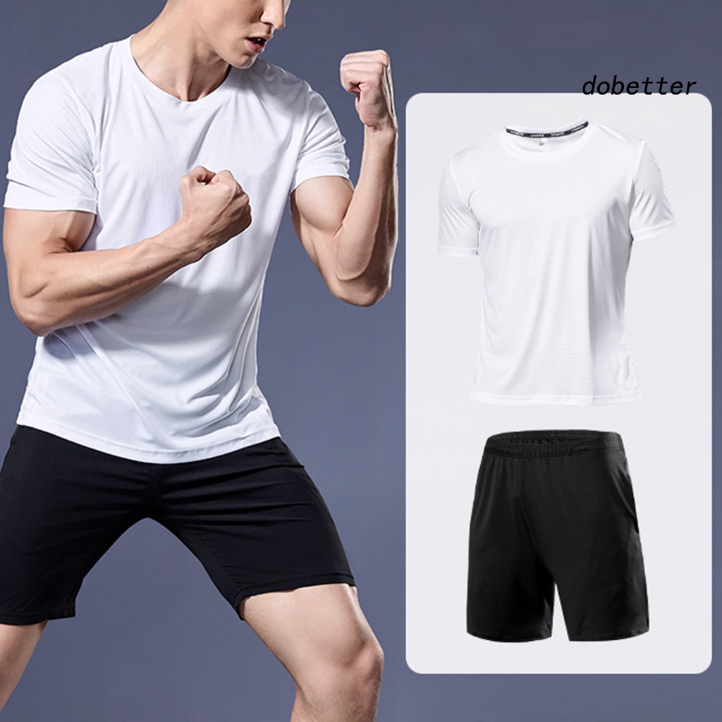1 Bộ Đồ Thể Thao Áo Tay Ngắn Phối Quần Short Dáng Rộng Nhanh Khô Màu Trơn Thời Trang Mùa Hè Cho Nam
