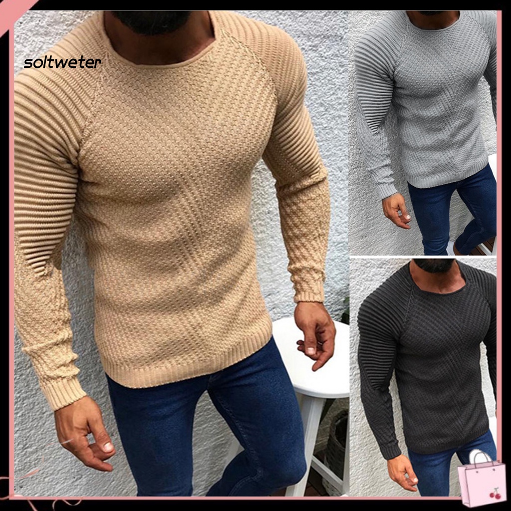 Áo Sweater Dệt Kim Tay Dài Cổ Tròn Màu Sắc Đơn Giản Cho Nam Giới