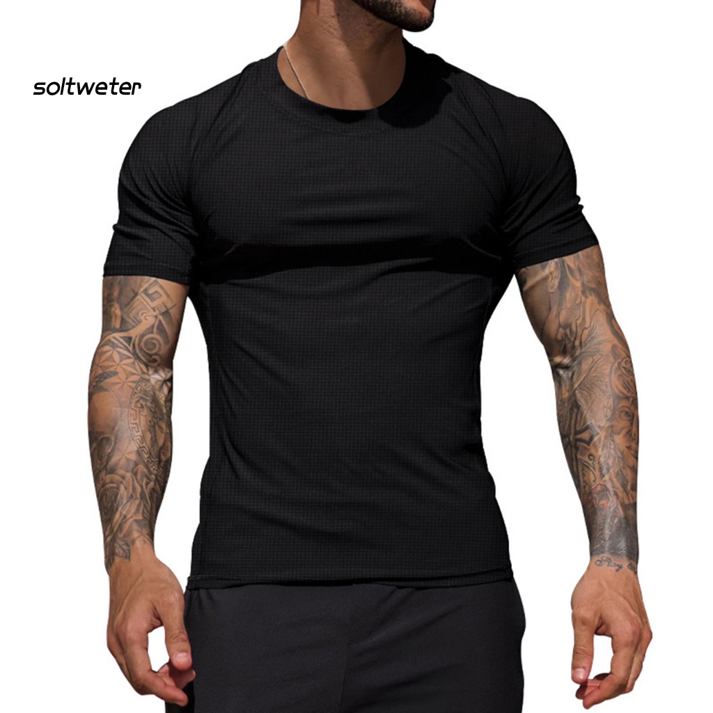 Áo Thun Thể Thao Tay Ngắn Cổ Tròn Màu Sắc Đơn Giản Cho Nam