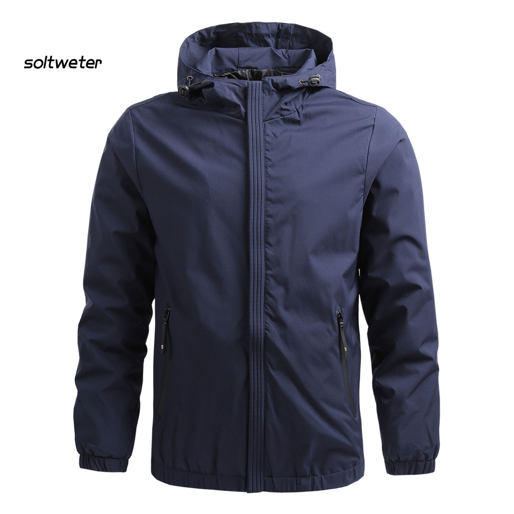 Áo Khoác Nam Dài Tay Có Nón Trùm Đầu Có Khóa Kéo Màu Sắc Trơn Phong Cách Đường Phố