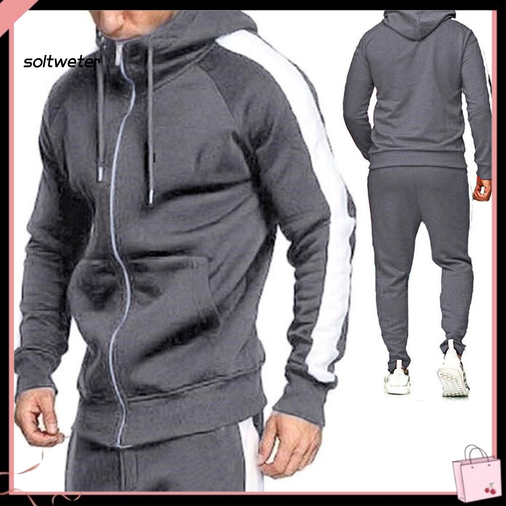 Bộ Đồ Thể Thao 2 Món Có Mũ Trùm Phối Màu Tương Phản Cá Tính Cho Nam