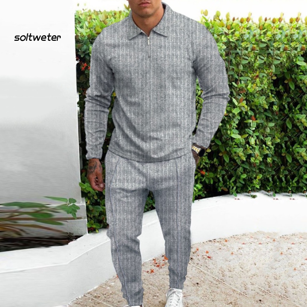 Set Áo Nỉ Dài Tay Cổ Bẻ + Quần Dài Màu Sắc Trơn Thấm Hút Mồ Hôi Thời Trang Mùa Thu