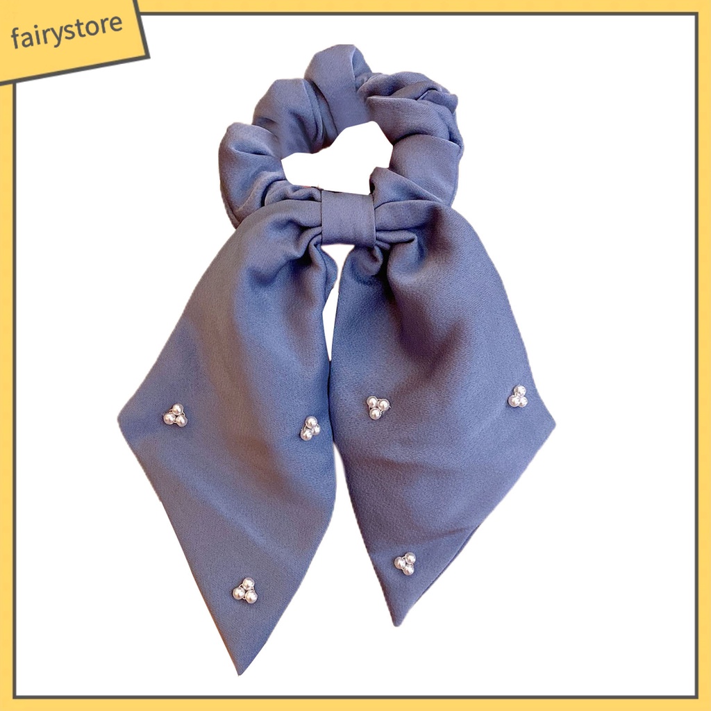 Dây Cột Tóc Đính Nơ Ruy Băng Và Ngọc Trai Giả Mini Thanh Lịch Cho Nữ