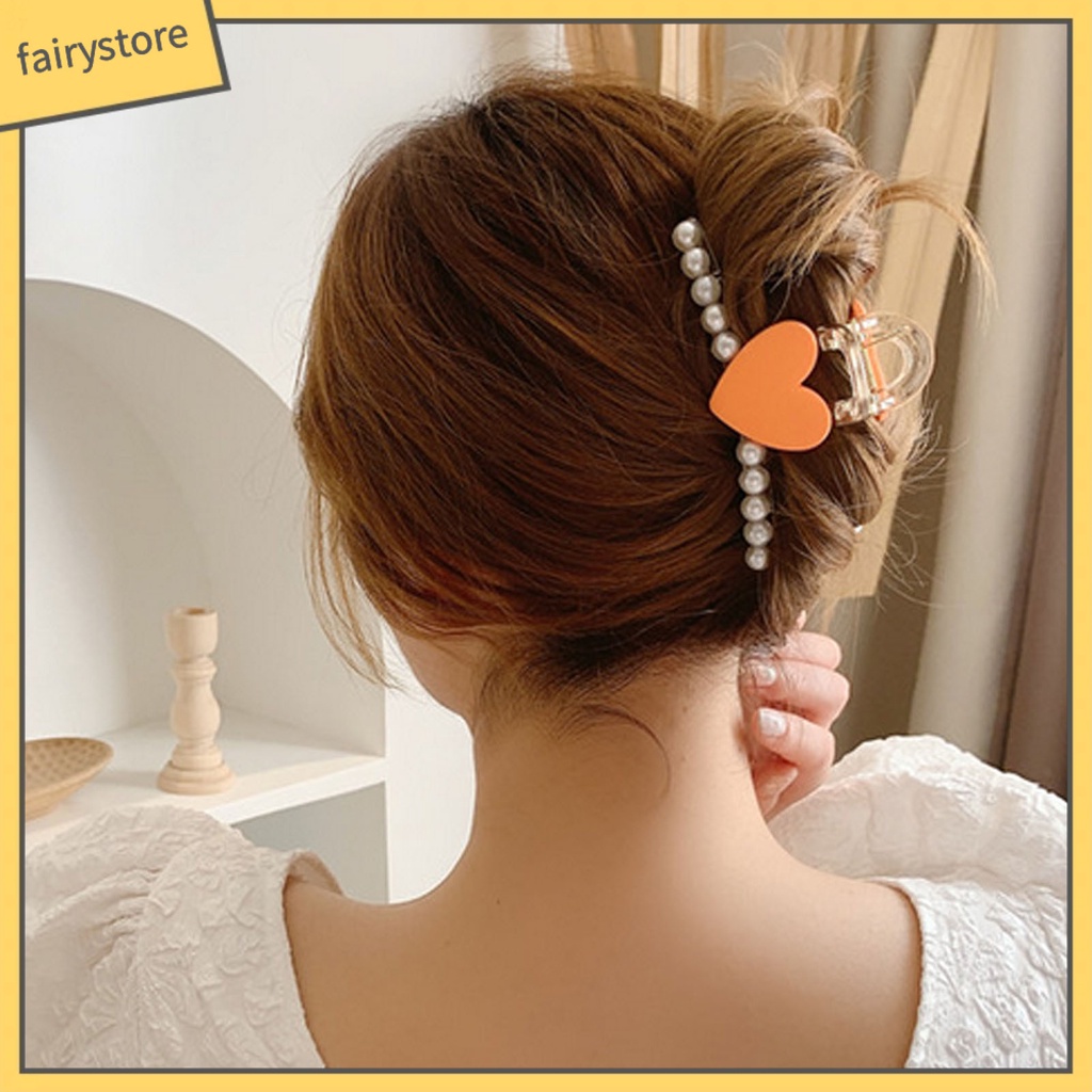 Kẹp Tóc Hình Trái Tim Đính Ngọc Trai Giả Bằng Nhựa Chống Trượt