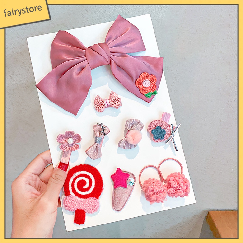 Set 10 Kẹp Tóc Hình Nơ / Trái Cây / Hoa Xinh Xắn Dành Cho Bé Gái