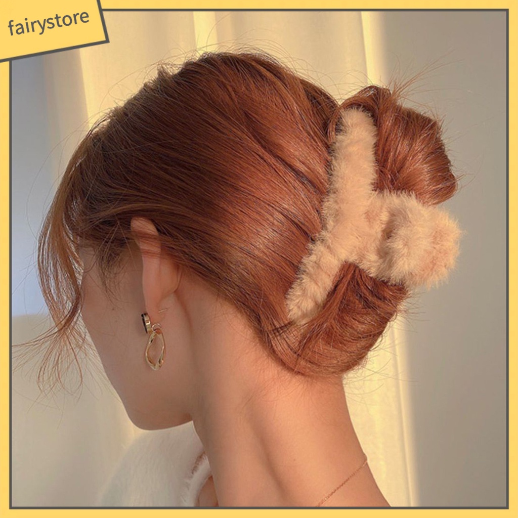 Kẹp Tóc Càng Cua Lớn Bằng Lông Nhung Mềm Mại Màu Trơn Tạo Kiểu Răng Chéo Phong Cách Nhật Bản Thanh Lịch