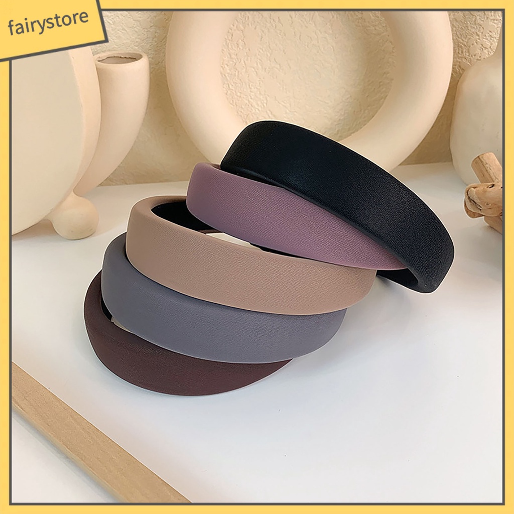 Băng Đô Cài Tóc Bản Rộng Bằng Xốp Ổn Định Màu Sắc Trơn Co Giãn