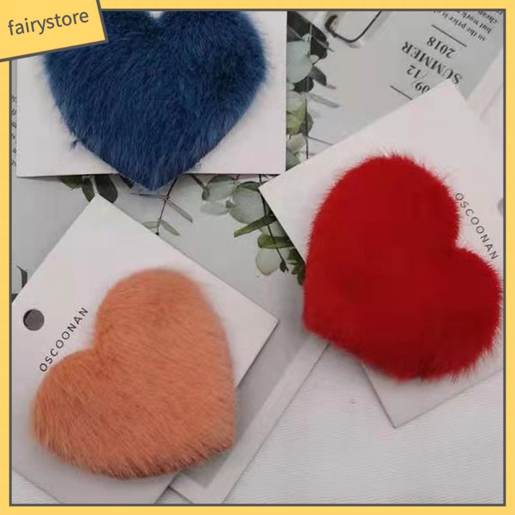 Kẹp Tóc Đính Lông Chồn Nhân Tạo Hình Trái Tim Màu Sắc Ngọt Ngào Chống Trượt Cho Bé