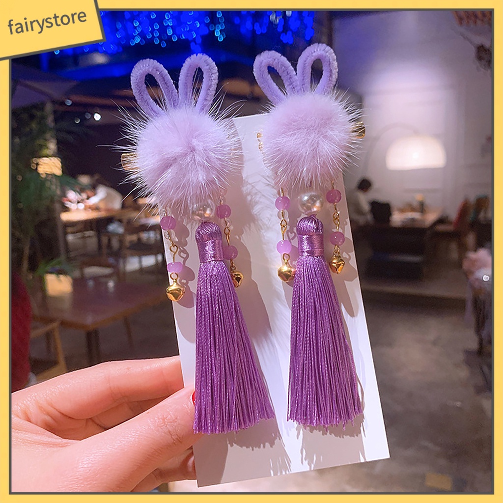 Kẹp Tóc Đính Bóng Lông Tua Rua Phong Cách Vintage Cho Nữ