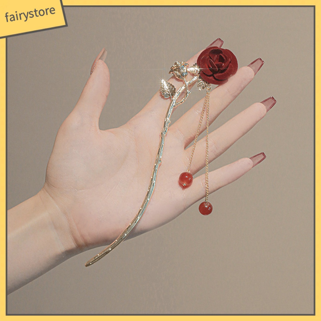 Trâm Cài Tóc Đính Hạt Và Tua Rua Chống Trượt Trang Trí Hoa Hồng Dễ Thương Dành Cho Bạn Nữ