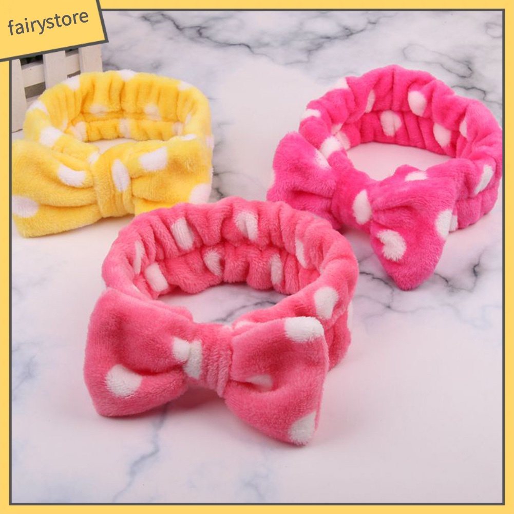 Băng Đô Cài Tóc Lông Cừu San Hô Co Giãn Đính Nơ Lớn Dễ Thương Cho Nữ Rửa Mặt
