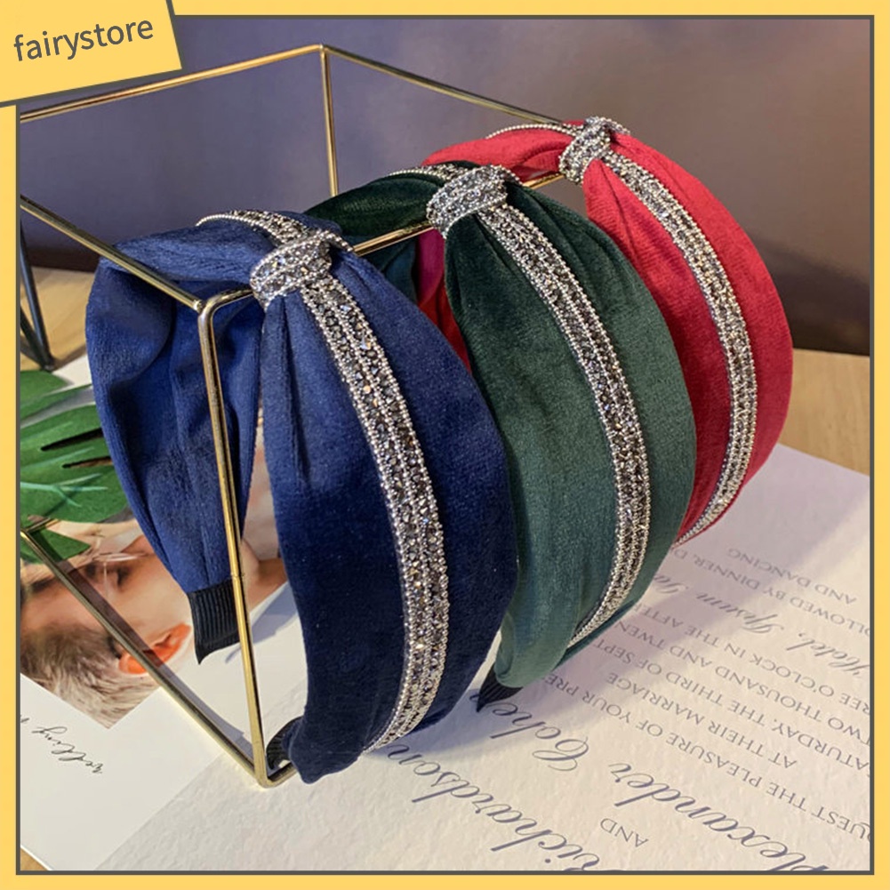 Băng Đô Cài Tóc Bản Rộng Thắt Nút Đính Đá Kiểu Vintage Cho Nữ