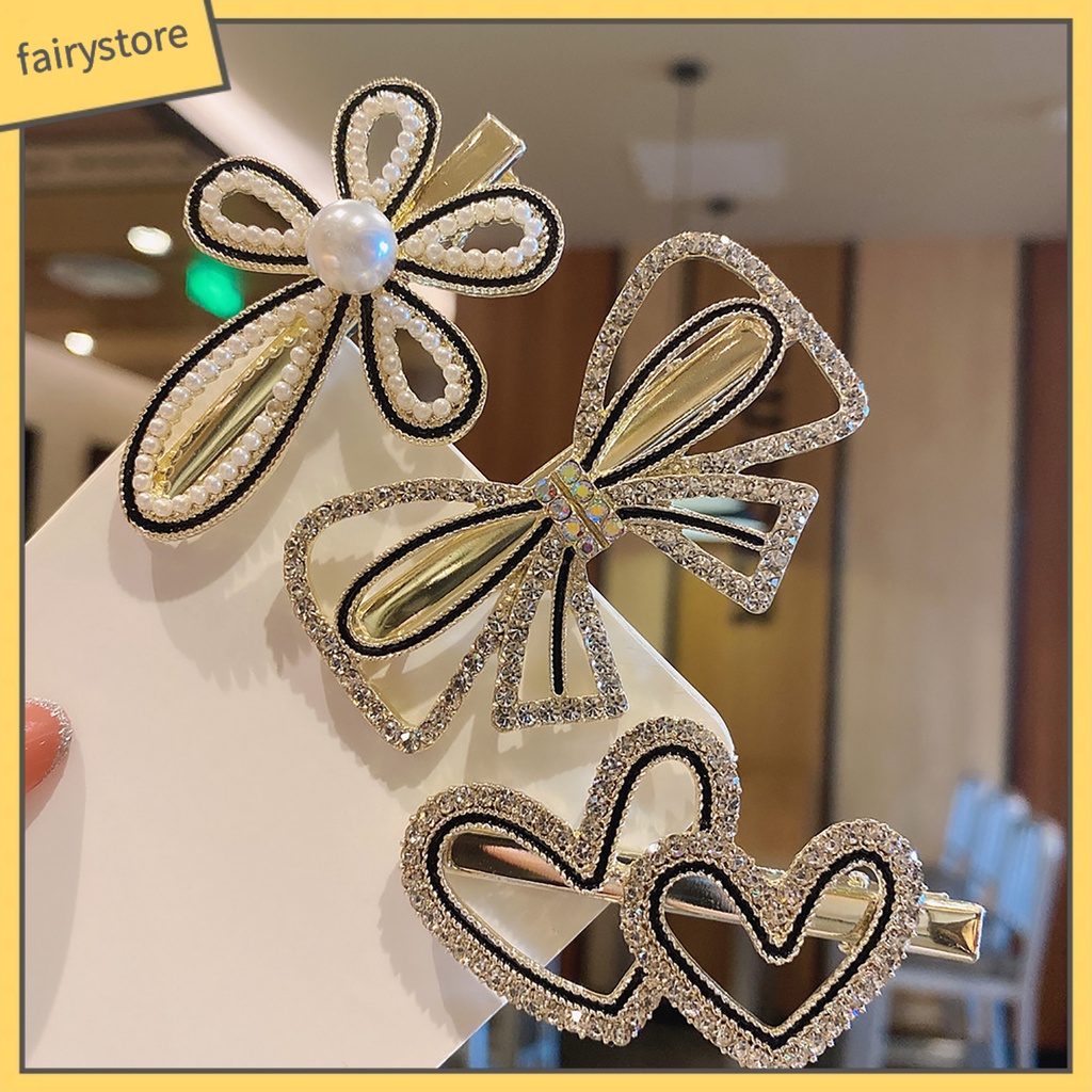 Kẹp Tóc Hình Nơ / Trái Tim Đính Đá / Ngọc Trai Nhân Tạo Thời Trang