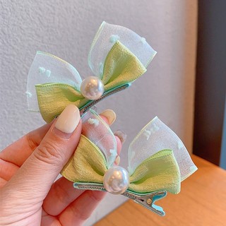 Kẹp tóc nơ lưới đính ngọc trai dễ thương cho bé