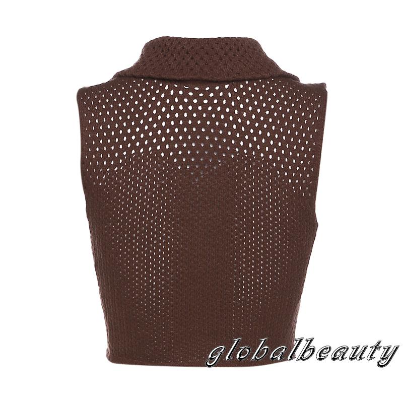 Áo Croptop Không Tay Cổ Bẻ Thời Trang Dự Tiệc Mùa Hè Cho Nữ