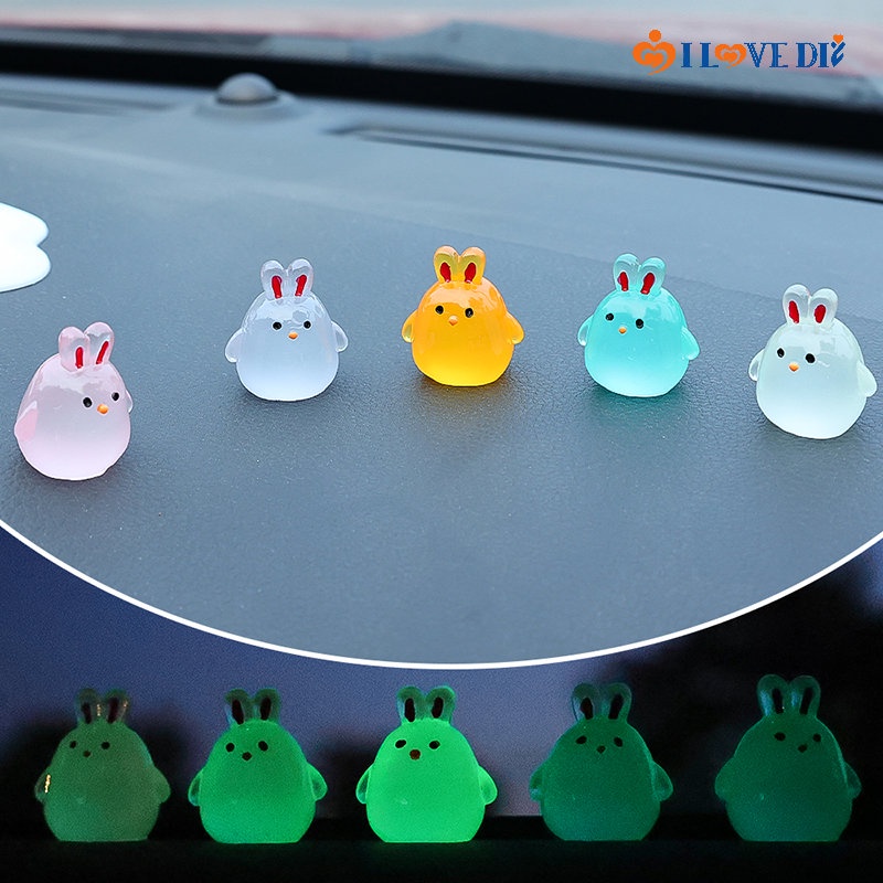Đồ trang trí Chú Thỏ Hoạt Hình Mini Bằng Nhựa Resin Phát Sáng Ban Đêm Trang Trí Xe Hơi