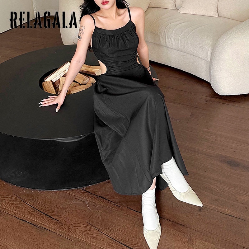 Đầm Midi Hai Dây Hở Lưng Màu Trơn Phong Cách Thời Trang Mới 2023 Dành Cho Nữ