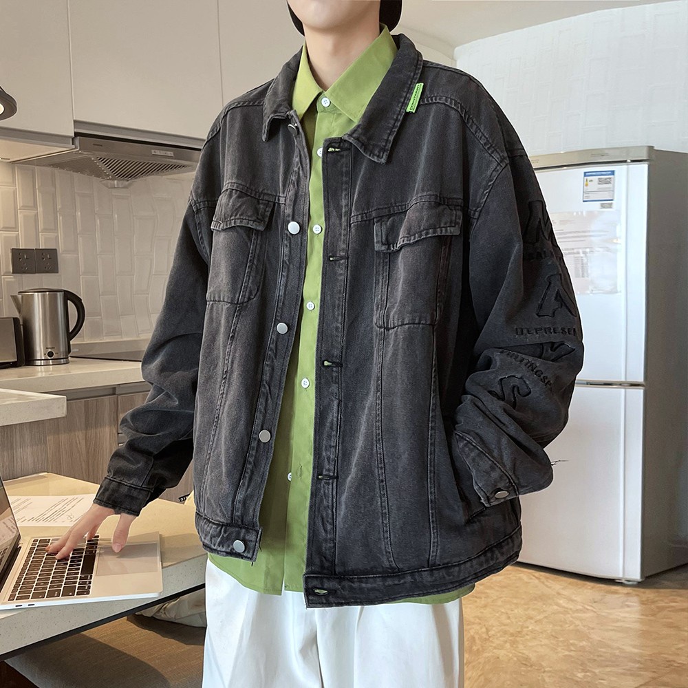 Áo Khoác Denim Dáng Rộng Phong Cách Retro Mỹ Thời Trang Xuân Hè Cho Nam Giới