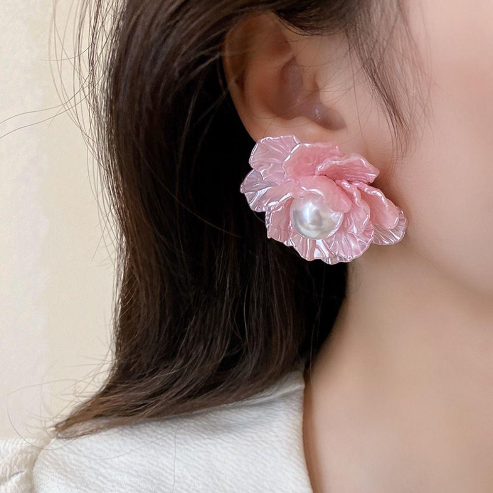 Bông Tai Hình Hoa Bằng Acrylic Màu Hồng Sang Trọng Thời Trang