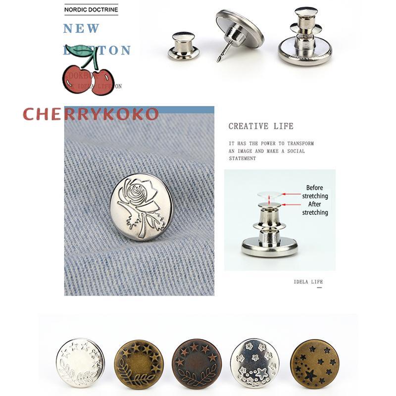 🍒🍒CHERRYKOKO Nút Bấm Quần Jean Eo Hẹp Không Cần Đóng Đinh Có Thể Tháo Rời Lớn Đến Thắt Lưng Nút Bấm Kim