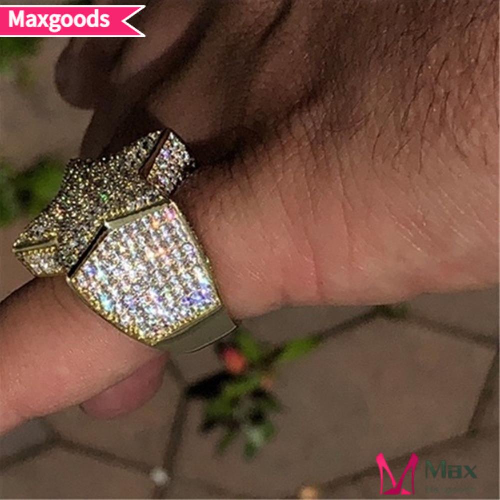 Nhẫn Hình Ngôi Sao Đính Đá Lấp Lánh Phong Cách Hip Hop Sang Trọng