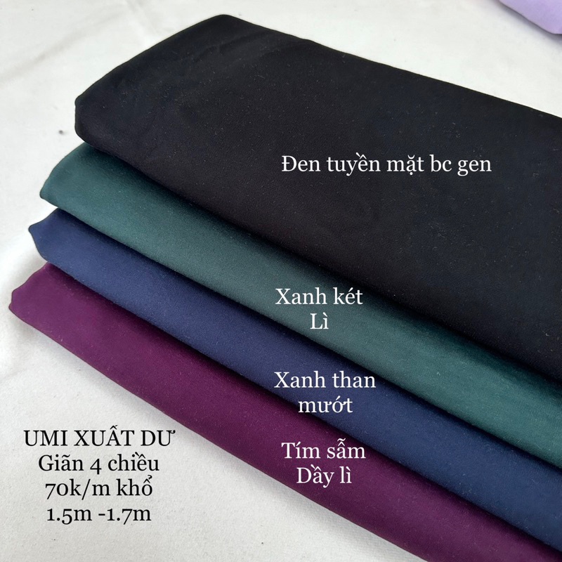 Vải Umi Hàn nhiều màu sắc- đen tuyền dày dặn hàng Hàn Quốc,may váy ôm,bút chì, chân zipu