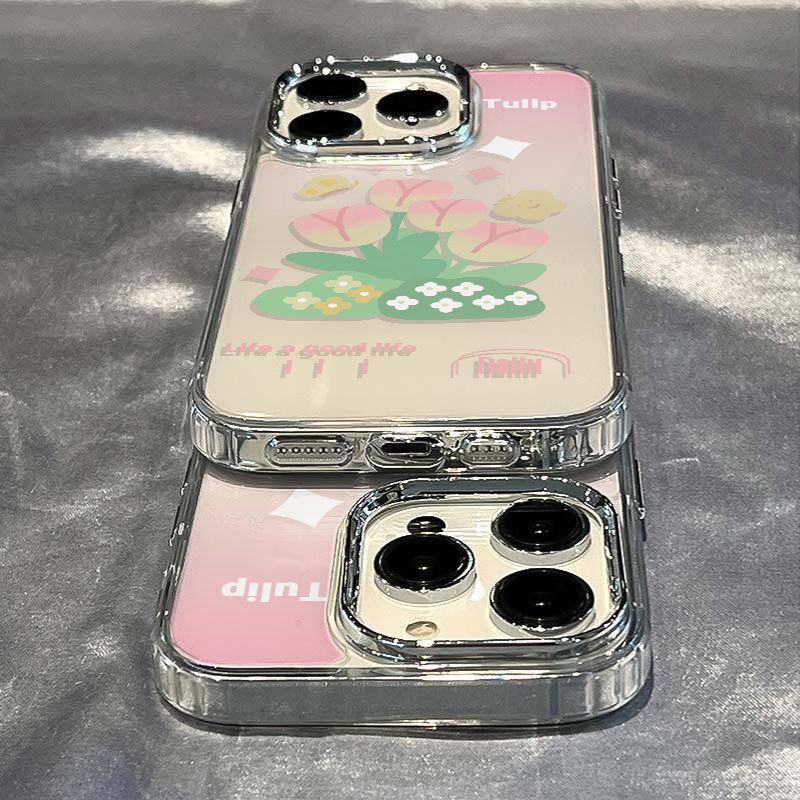 ✅Ốp Điện Thoại Mềm Chống Sốc Màu Hồng Họa Tiết Hoa Tulip Cho Apple Iphone 11iPhone12ins 87 / plus 14promax 13 FSCQ