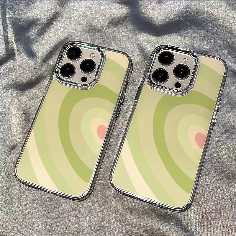 ✅Ốp Điện Thoại Mềm Chống Sốc Họa Tiết Trái Tim Màu Hồng / Xanh Lá Cho Iphone 13 14Pro 12Plus 7 11 max8 ET4X