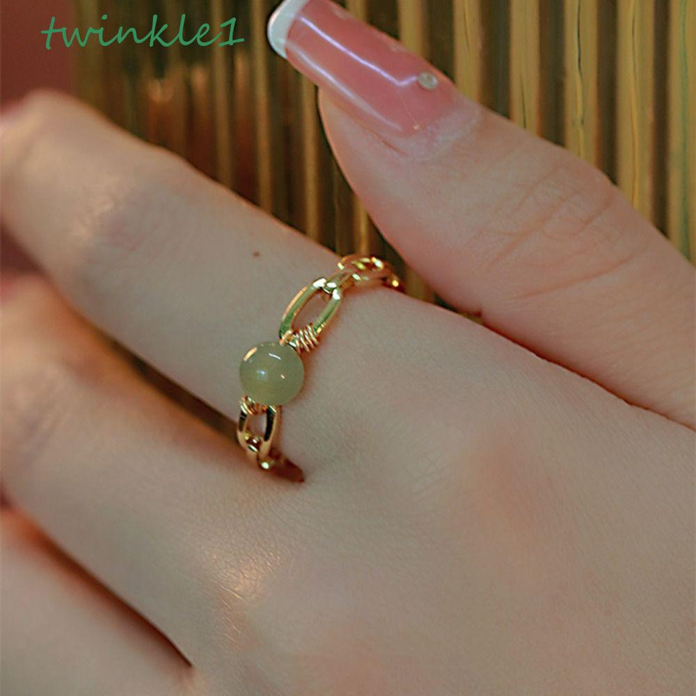 Nhẫn Lấp Lánh Theo Phong Cách Retro Đơn Giản|Nhẫn Đeo Tay Màu Xanh Lá Phong Cách Trung Hoa