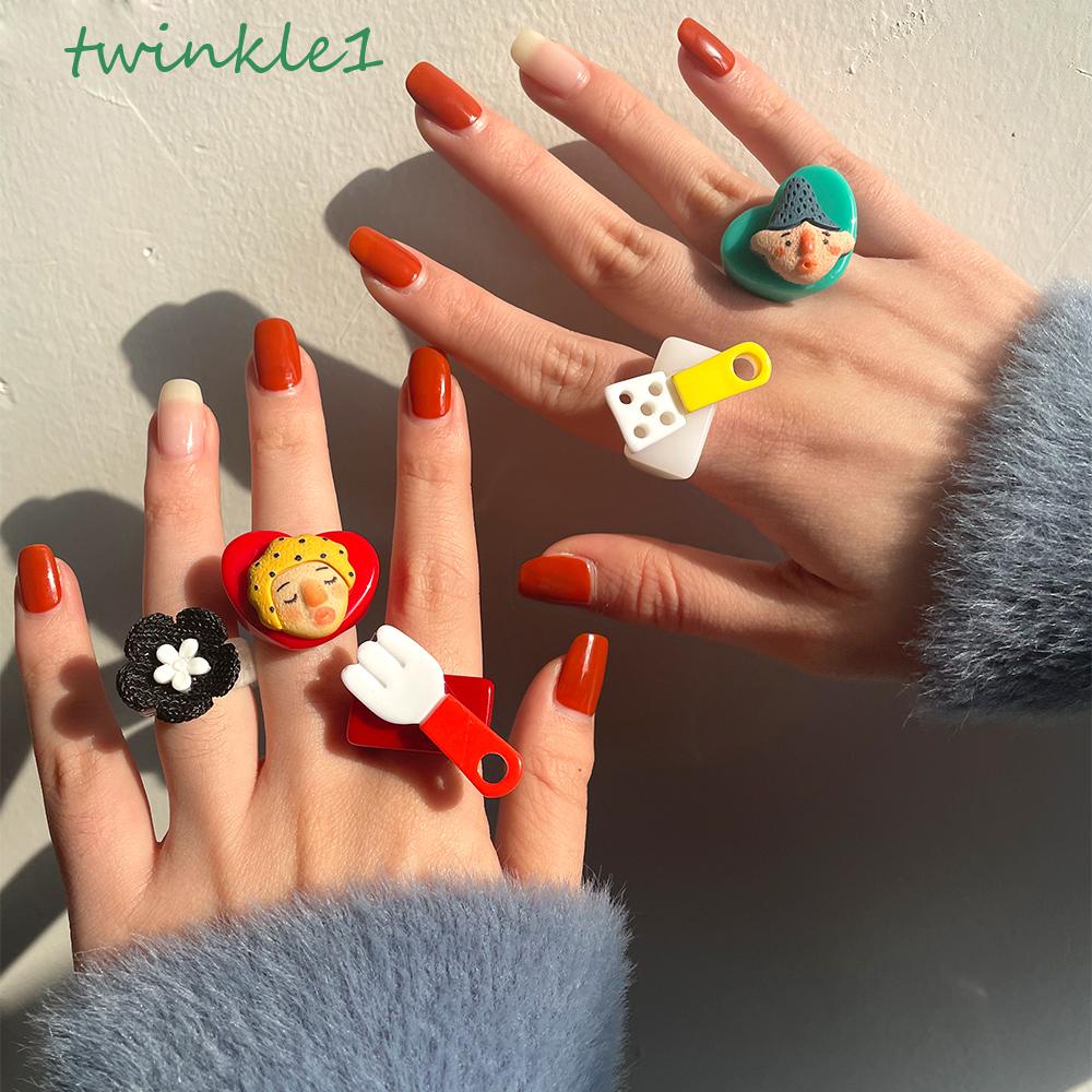 Nhẫn Acrylic Họa Tiết Hình Học Phong Cách Retro