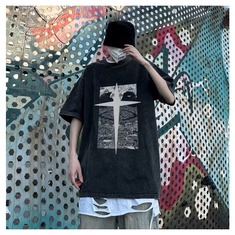 Áo Thun Cotton Tay Ngắn Cổ Tròn Dáng Rộng In Họa Tiết Độc Đáo Thời Trang Mùa Hè Cho Nam