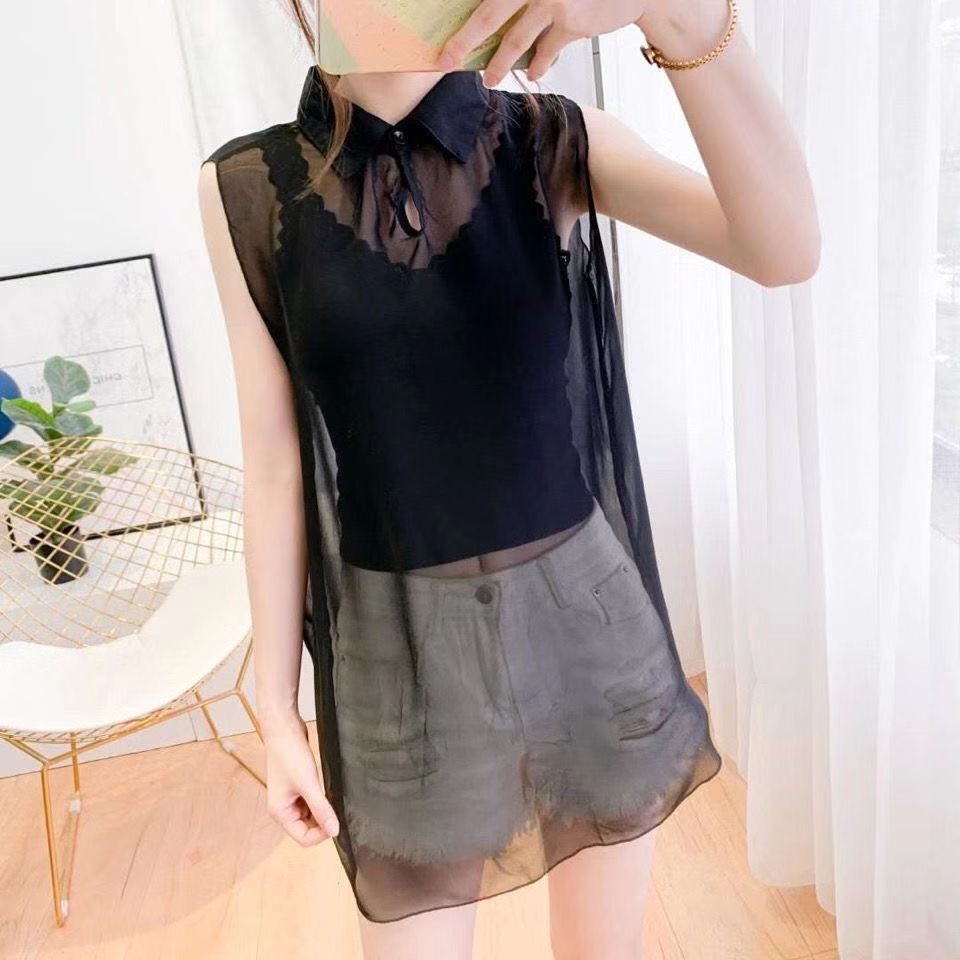 Áo Voan Không Tay Siêu Mỏng Trong Suốt Phong Cách Hàn Quốc Thời Trang Mùa Hè Quyến Rũ Cho Nữ