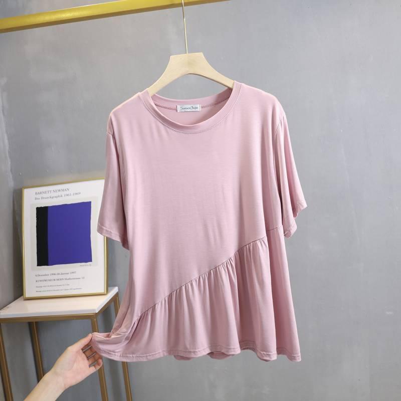 Áo Thun Tay Ngắn Cổ Tròn Màu Trơn Dáng Rộng Thời Trang Mùa Hè Phong Cách Hàn Quốc Mới 2023