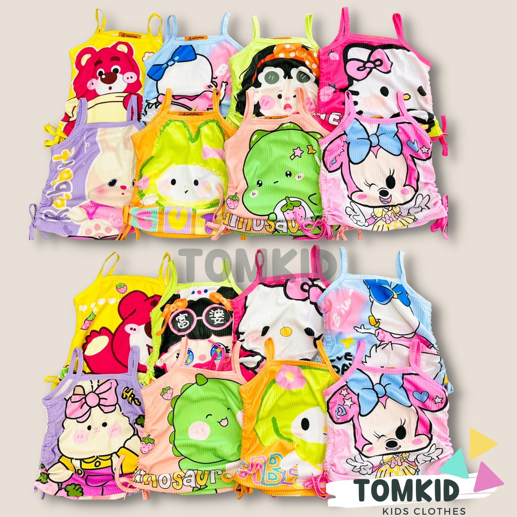 Bộ 2 dây bé gái, đồ bộ cho bé gái quần đùi dây rút thun lạnh loại 1 dày dặn thoáng mát co giãn tốt 10-40kg Tomkids