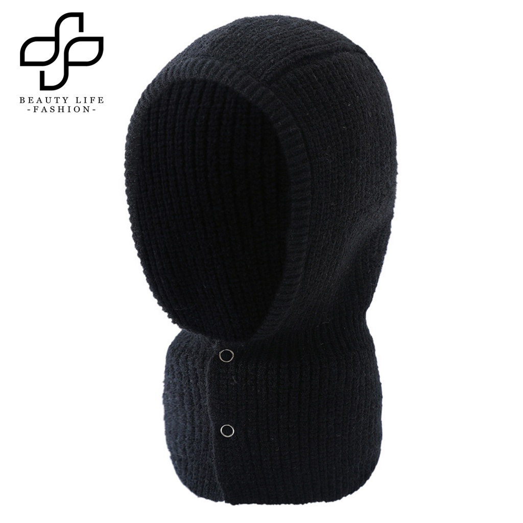 Mũ Len Giữ Ấm Cổ 2 Trong 1 Mềm Mại Dày Dặn Thoải Mái Màu Trơn Thời Trang Mùa Đông Cho Nam Và Nữ
