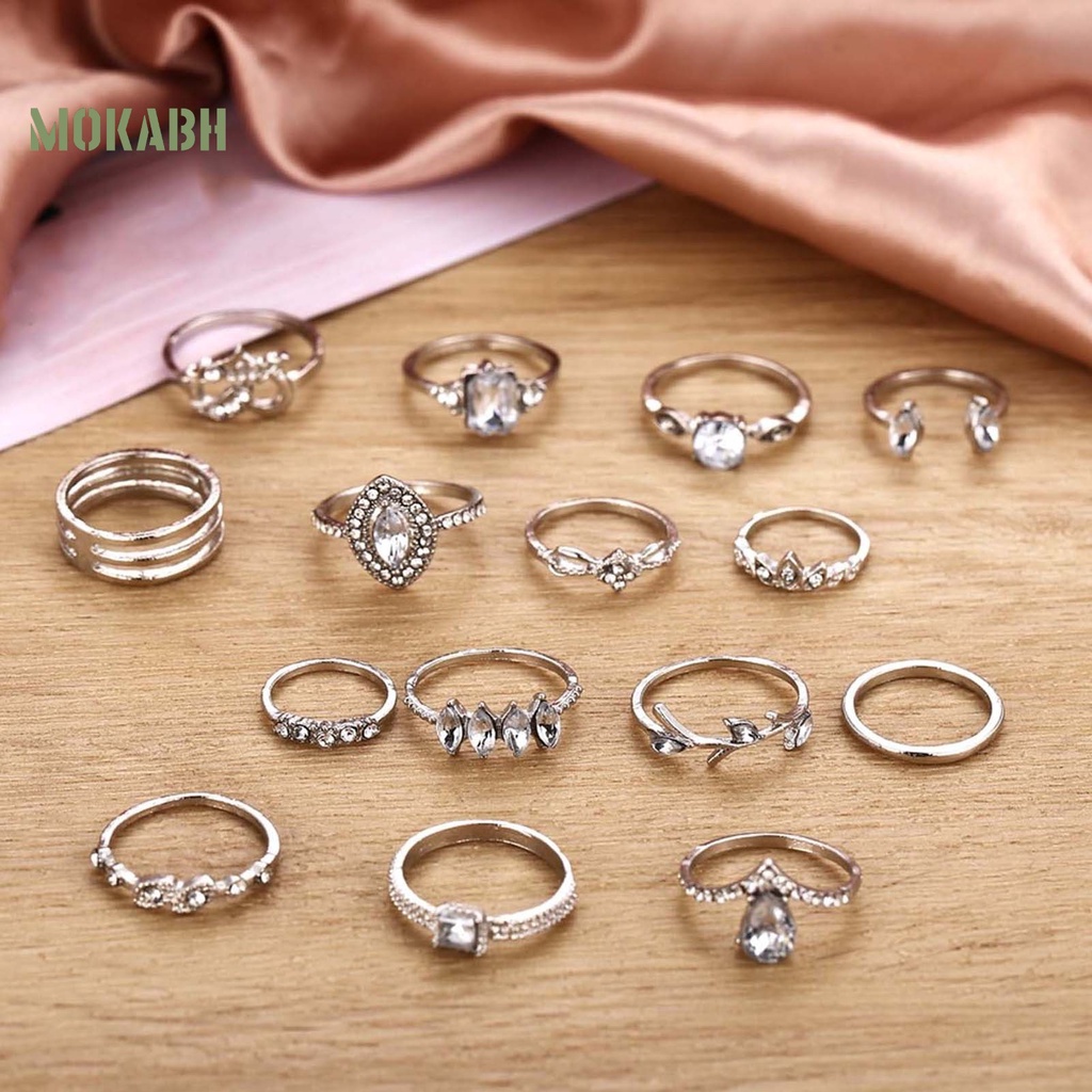 [Mok Abh] Bộ 15 Nhẫn Đeo Bằng Hợp Kim Kiểu Dáng Khác Nhau Dùng Hàng Ngày